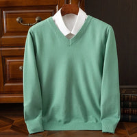 Finn | Klassischer V-Neck Kaschmir Pullover Herren – Schwarz / Grün