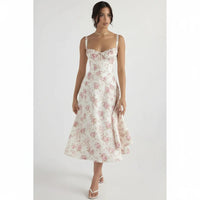 Linda | Damen Blumenkleid Korsett Seitenschlitz Midi – Blumen Korsett Midi 2026 – Rosa