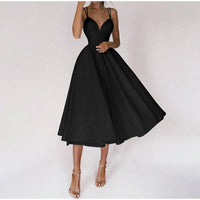 Damen-Midiabendkleid mit V-Ausschnitt | sachliche Linienführung – Schwarz