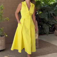 Amancia | V-Neck Midi Dress – Gelb