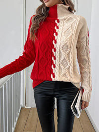 Leovia – Eleganter Gestreifter Pullover Mit Hohem Kragen – Beige