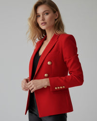 Taillierter eleganter Blazer für Damen mit goldenen Knöpfen – Rot