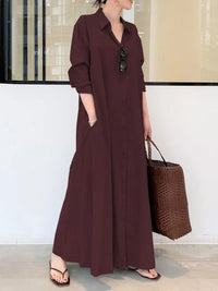 Stellania | Solide Farbe Maxi Damen Kleid – Wienrot