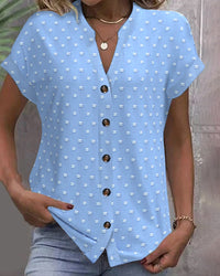 WILHELMINE - BLUSE MIT V-AUSSCHNITT UND KNÖPFEN – Blau