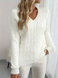 Zivah - Stylischer Gerippter Pullover Mit V-Ausschnitt – Weiß