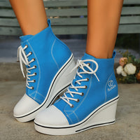 Heidi-Mode | Einfache Canvas Stiefeletten mit Liebesmotiv – Blau