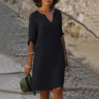 Sommerkleid für Damen - Lockere Maxikleid mit 3/4 Ärmeln – Schwarz