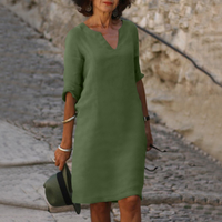 Sommerkleid für Damen - Lockere Maxikleid mit 3/4 Ärmeln – Olivgrün
