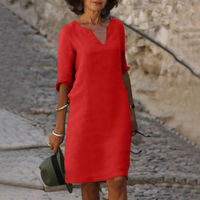Sommerkleid für Damen - Lockere Maxikleid mit 3/4 Ärmeln – Rot
