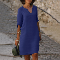 Sommerkleid für Damen - Lockere Maxikleid mit 3/4 Ärmeln – Blau