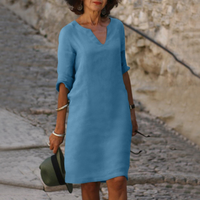 Sommerkleid für Damen - Lockere Maxikleid mit 3/4 Ärmeln – Himmelblau