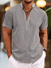 Daniel | Herren Sommerliches Henley Kurzarmshirt – Grau