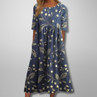 Dorothea | Midikleid mit Aquarell-Blumendruck – Marine