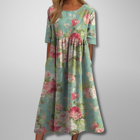 Dorothea | Midikleid mit Aquarell-Blumendruck – Minzgrün