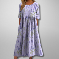 Dorothea | Midikleid mit Aquarell-Blumendruck – Lila