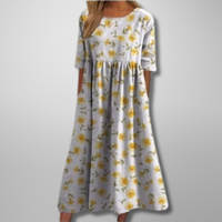 Dorothea | Midikleid mit Aquarell-Blumendruck – Hellgelb