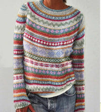 Dorothea | Weicher Rundhals Strickpullover – Rot-Weiß-Orange