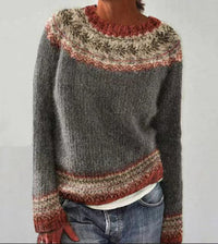 Dorothea | Weicher Rundhals Strickpullover – Grauer Kranz