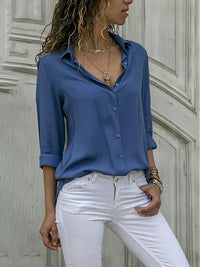 Clara | Elegante V-Ausschnitt Freizeitbluse – Blau