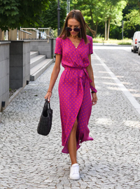 Meike Sommerkleid | Legeres, blumig bedrucktes Faltenkleid – Rosa Orange
