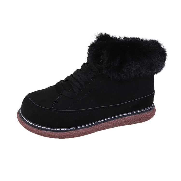 Ulianae | Flache Damenstiefeletten mit Schnürung und Fell-Details