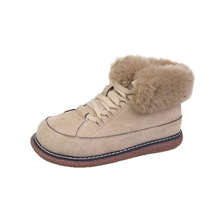 Ulianae | Flache Damenstiefeletten mit Schnürung und Fell-Details