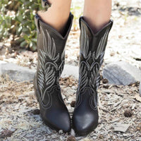 Damen Bestickt Cowboystiefel | Spitze Zehe – Schwarz