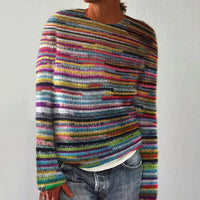 Grobstrickpullover Damen Gestreift | Rundhals mit Langen Ärmeln – Mehrfarbig