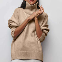 MONIKA - OVERSIZE-PULLOVER MIT HOHEM KRAGEN – Beige