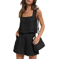 Chloe - Oberteil mit quadratischem Ausschnitt und Taschenshorts im Set – Schwarz