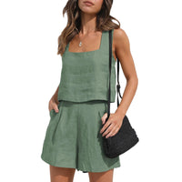 Chloe - Oberteil mit quadratischem Ausschnitt und Taschenshorts im Set – Smaragdgrün