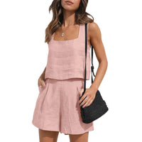 Chloe - Oberteil mit quadratischem Ausschnitt und Taschenshorts im Set – Rosa
