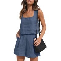Chloe - Oberteil mit quadratischem Ausschnitt und Taschenshorts im Set – Königsblau