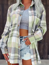 Kessia | Damen Flanellhemd Kariert Oversized Langarm Herbst – Grün