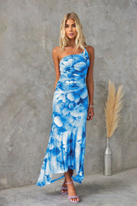 Abby | Plissee Hochzeitsgastkleid – Blau