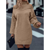 Laira™ – Kleid mit hohem Kragen und Zopfmuster – Braun