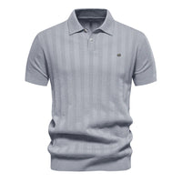 Herren Kurzarm Rippstrick Poloshirt – Grau