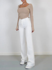 Marlene | Damen Weite High-Waist Marlenehose – Weiß