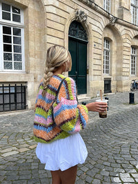 Lebhafter Strickpullover mit Akzenten für Frauen – Grün Blau