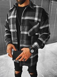 Herren Langarm Knopf Daunen Winter Jacke | Warme – Schwarz & Weiß