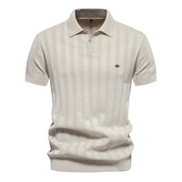 Herren Kurzarm Rippstrick Poloshirt – Beige