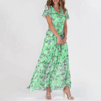 Floria - Rüschen V-Ausschnitt Kleid – Grün