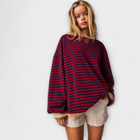 Gestreifter Sweater mit lockerer Passform – Verspielte Farben, angenehmer Tragekomfort – Schwarz/Rot