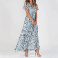 Floria - Rüschen V-Ausschnitt Kleid – Hellblau
