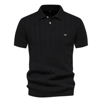 Herren Kurzarm Rippstrick Poloshirt – Schwarz