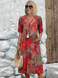 Lina | Lebendiges Midikleid mit modernem Stil – Rot