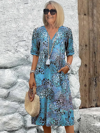 Lina | Lebendiges Midikleid mit modernem Stil – Blau