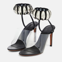Maisie | Klare High Heels Sandalen mit Perlen für Frauen – Schwarz