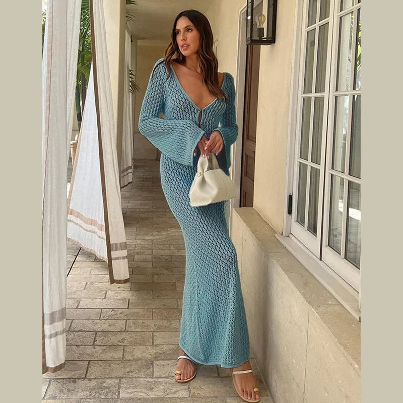 Sashna - Sexy Rückenfreies langes Kleid