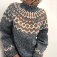 Norweger Grobstrickpullover Damen | Langarm Rollkragen – Grau